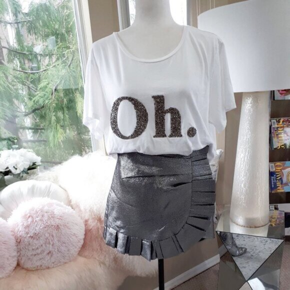 NWT Do+Be charcoal grey silver metallic thread pleated asymmetrical miniskirt M - Picture 6 of 13